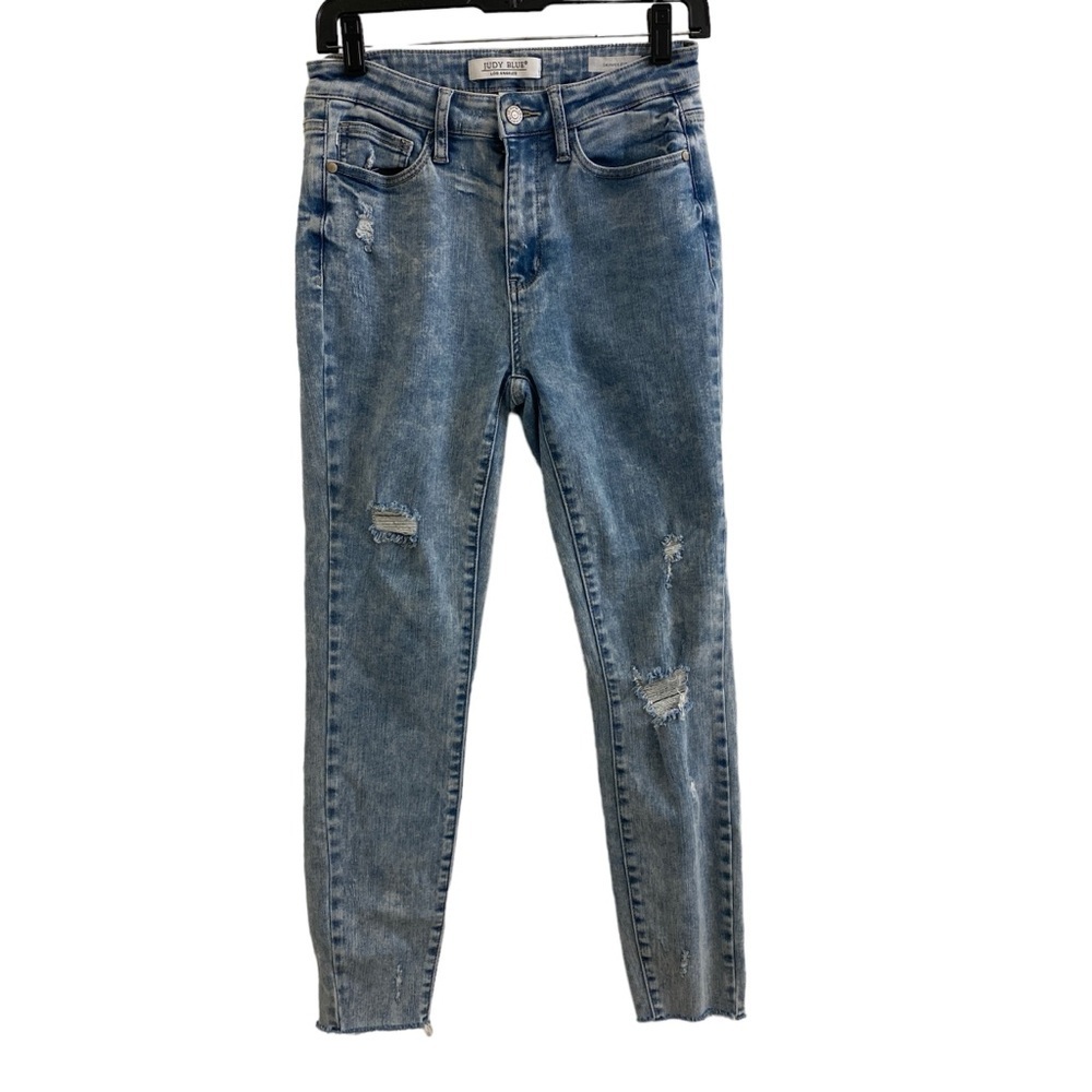 Judy‎ Blue Skinny Jeans Womens 3/26 Blue Acid Wash Distressed Raw Hem